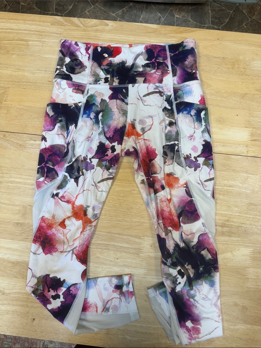 Athleta Floral Watercolor Leggings Mesh Panel Women’s Size Small